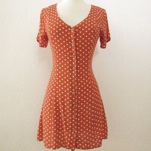 Orange Polka Dot Button Down Dress - Small